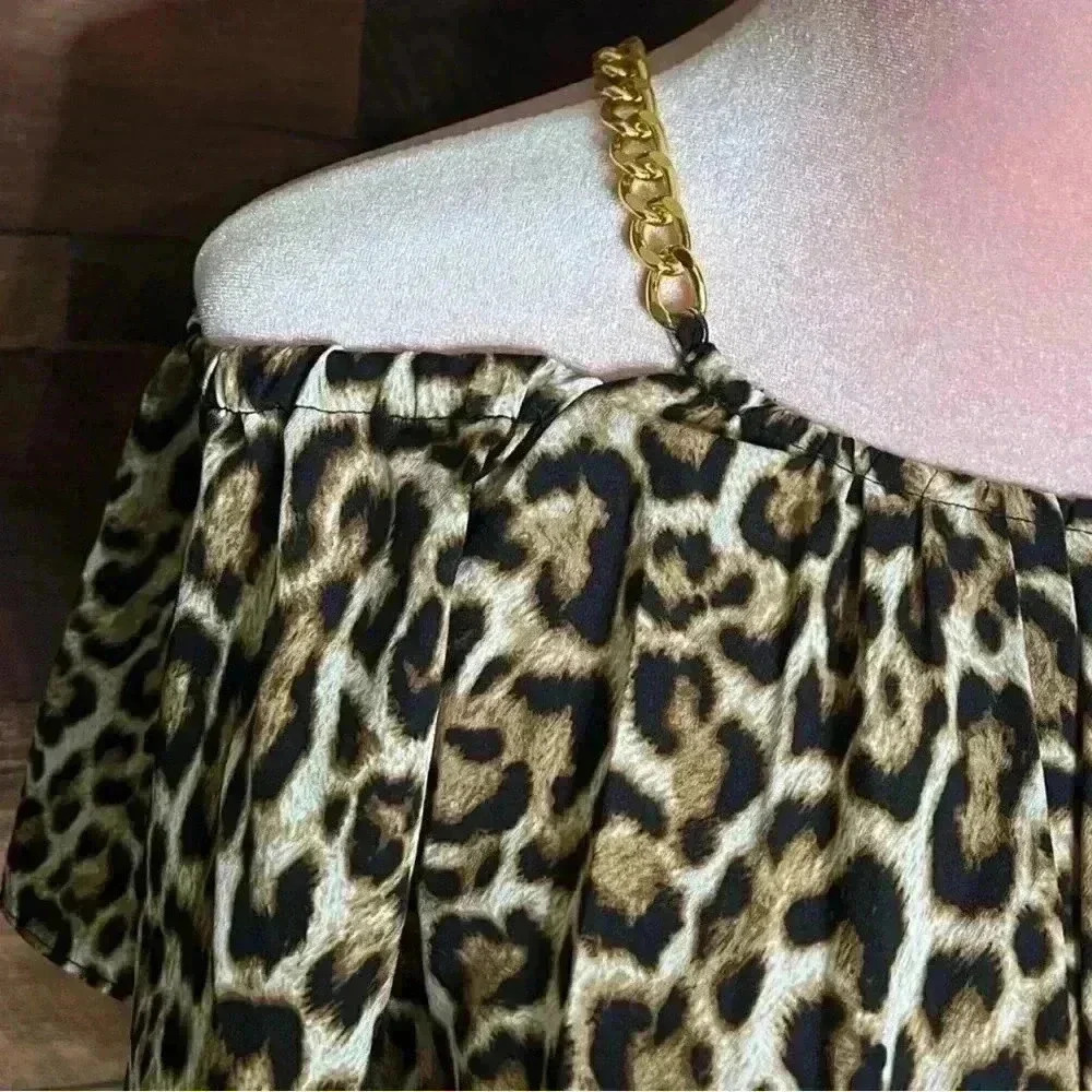MICHAEL KORS Cheetah Flutter Sleeve Wide Leg Jumpsuit Small offices iren Mobwife - Picture 11 of 16